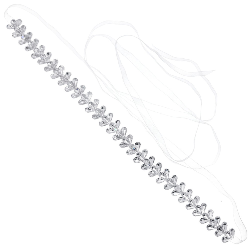 Bridal Sash Ribbon - Elegant Crystal Pearls Wedding Rhinestone Belt