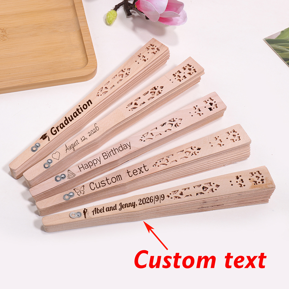 Wedding Souvenir - 5Pcs Custom Text Wooden Fans Personalized
