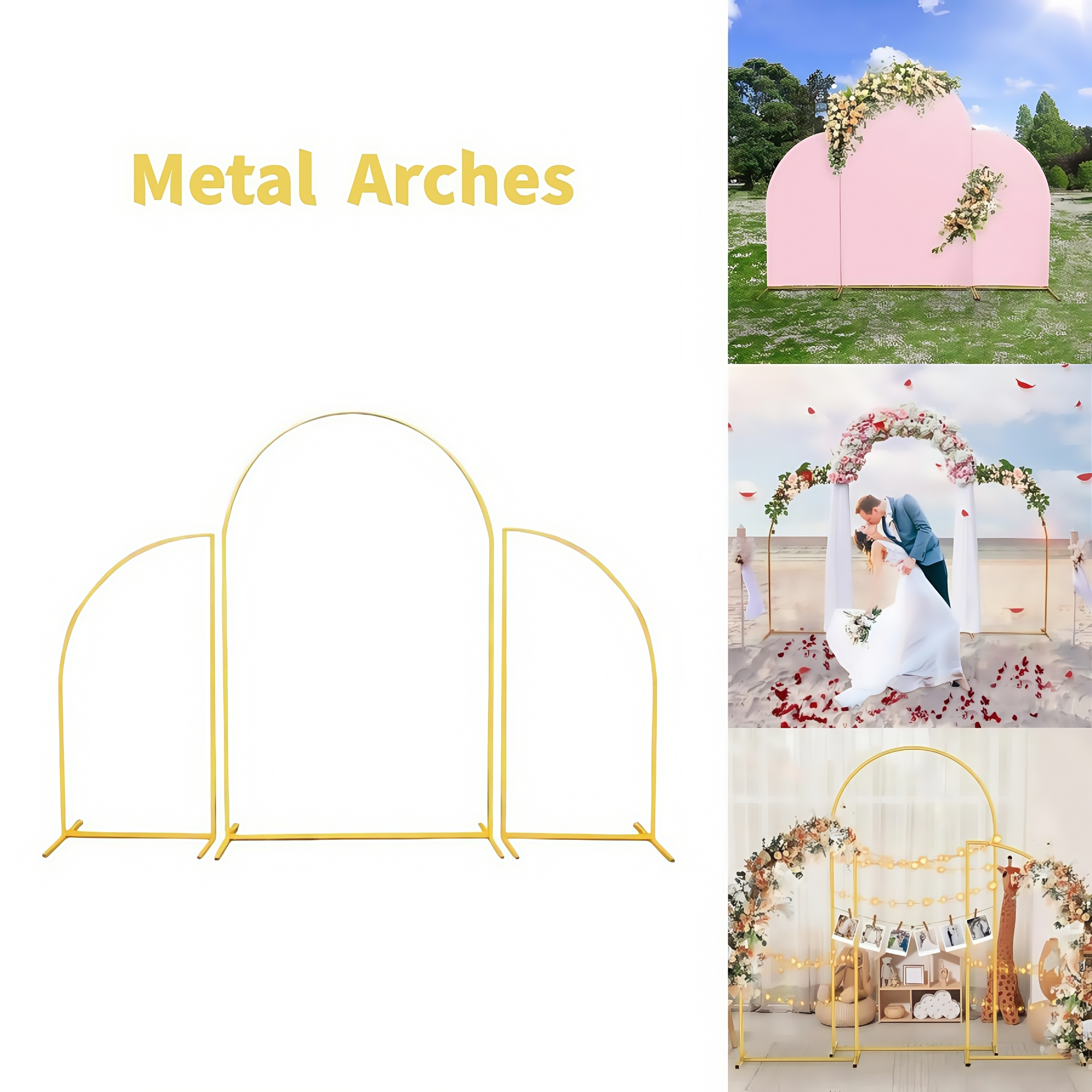 Wedding Balloon Arch - Crown Metal Arch Stand,3pcs Set, Gold