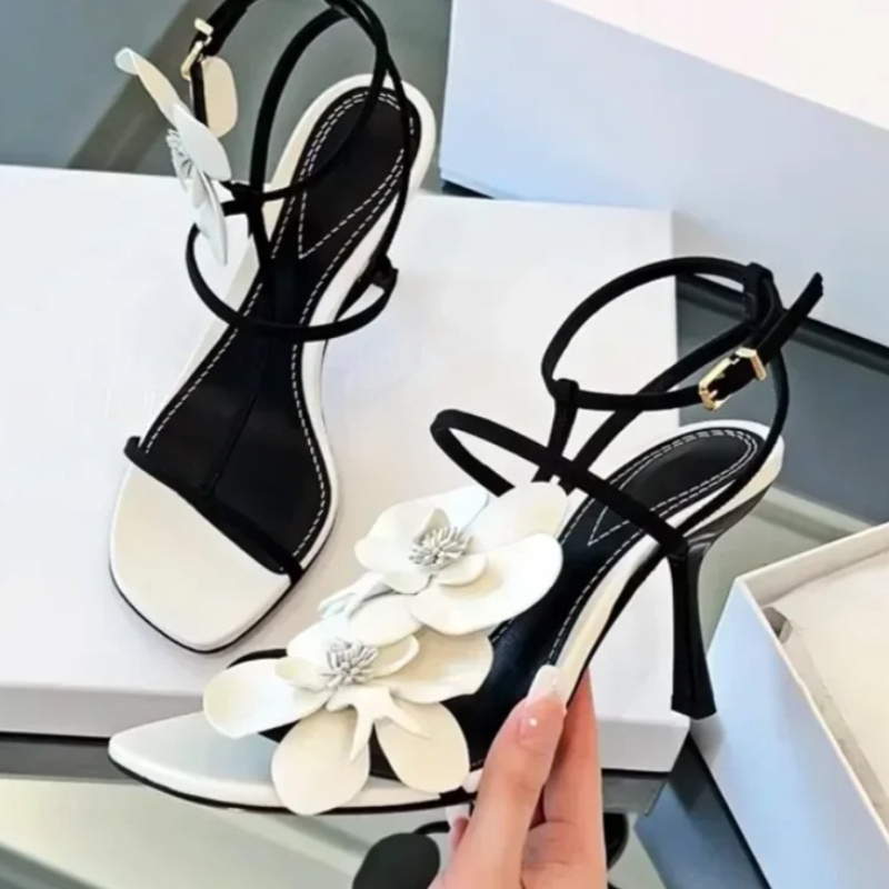 Wedding Fx - Elegant White Flower Decoration Heeled Sandals