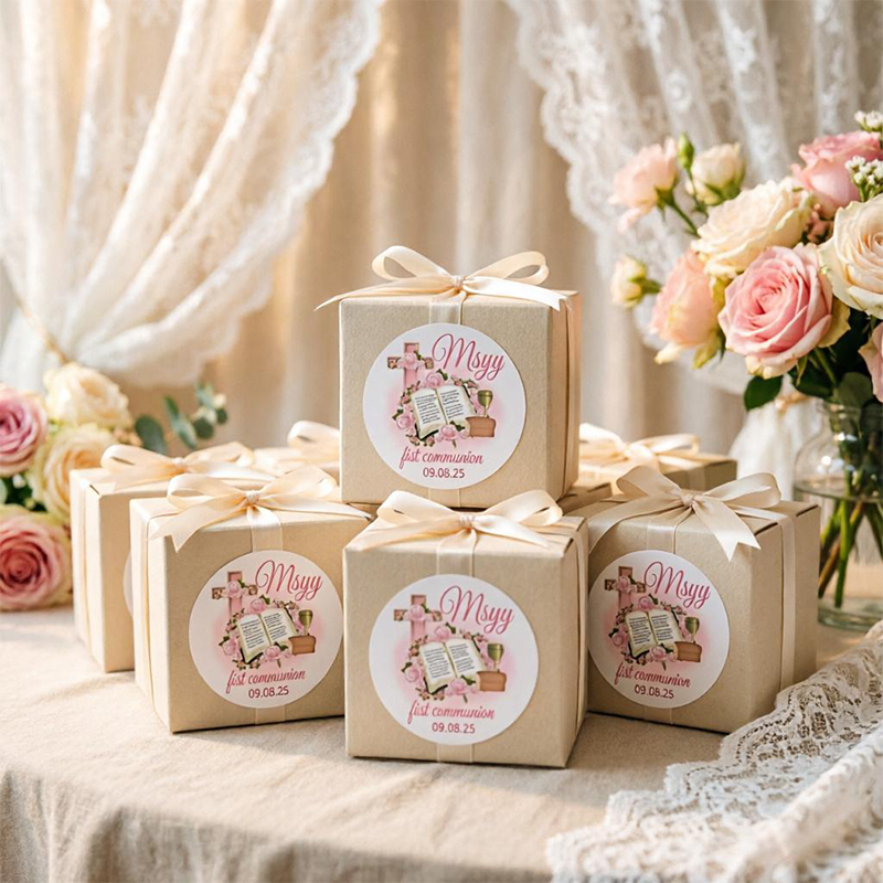 Wedding Souvenir - Personalized Stickers Pink Floral Cross Custom