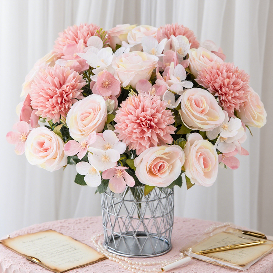 Wedding Arch Flower - 1/4pcs Artificial Flower Rose Chrysanthemum Silk