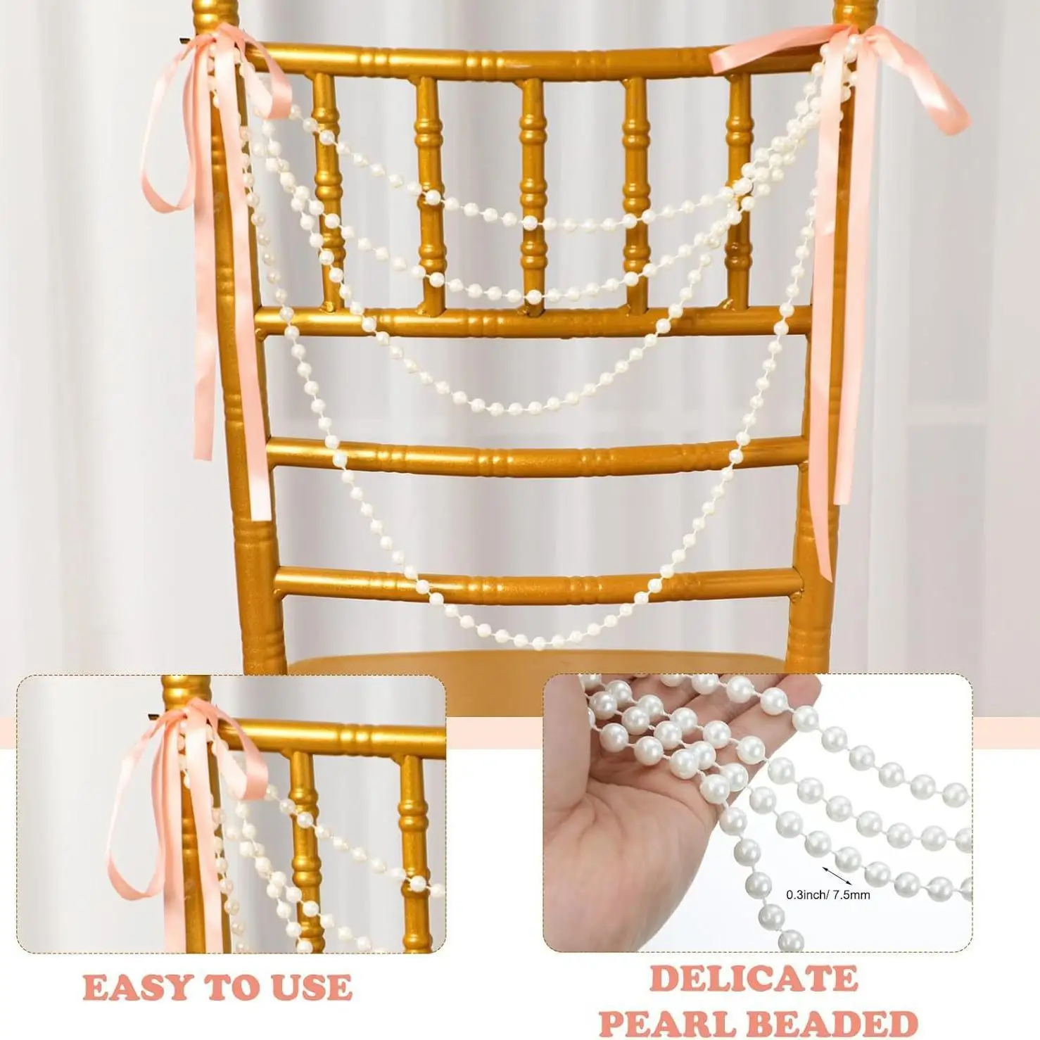 Pearl Bow Chair Decor 50Pcs Sa - Bridal Sash Ribbon incelemesi ve fiyatı
