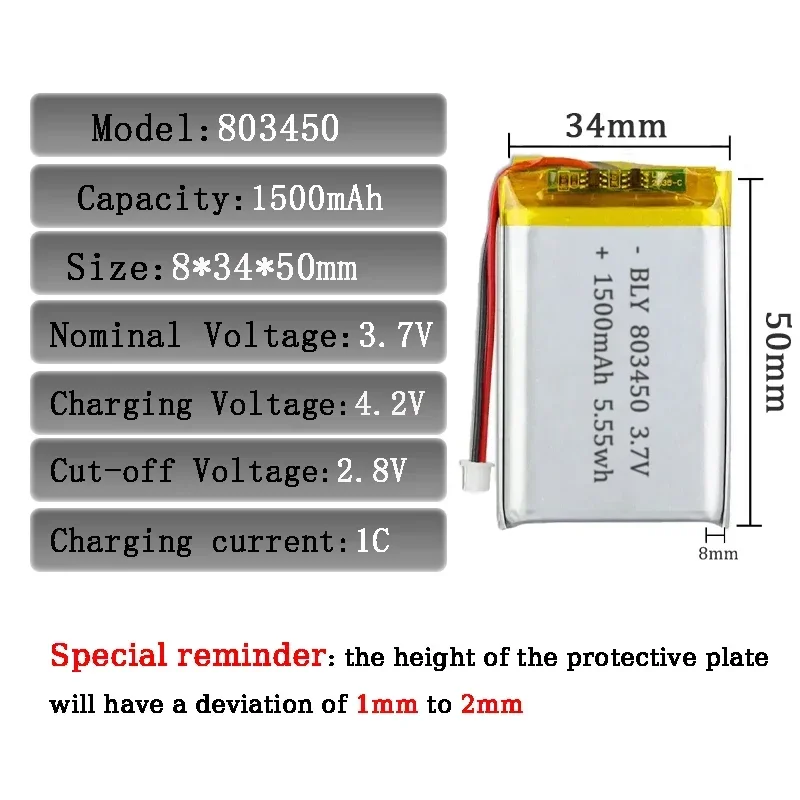 803450 Li-polymer Battery 3.7V - Wedding Power Supply incelemesi ve fiyatı