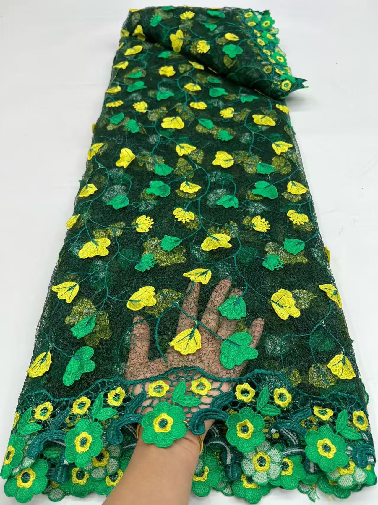 Green African Mesh Lace Fabric - Wedding Dress Supply incelemesi ve fiyatı