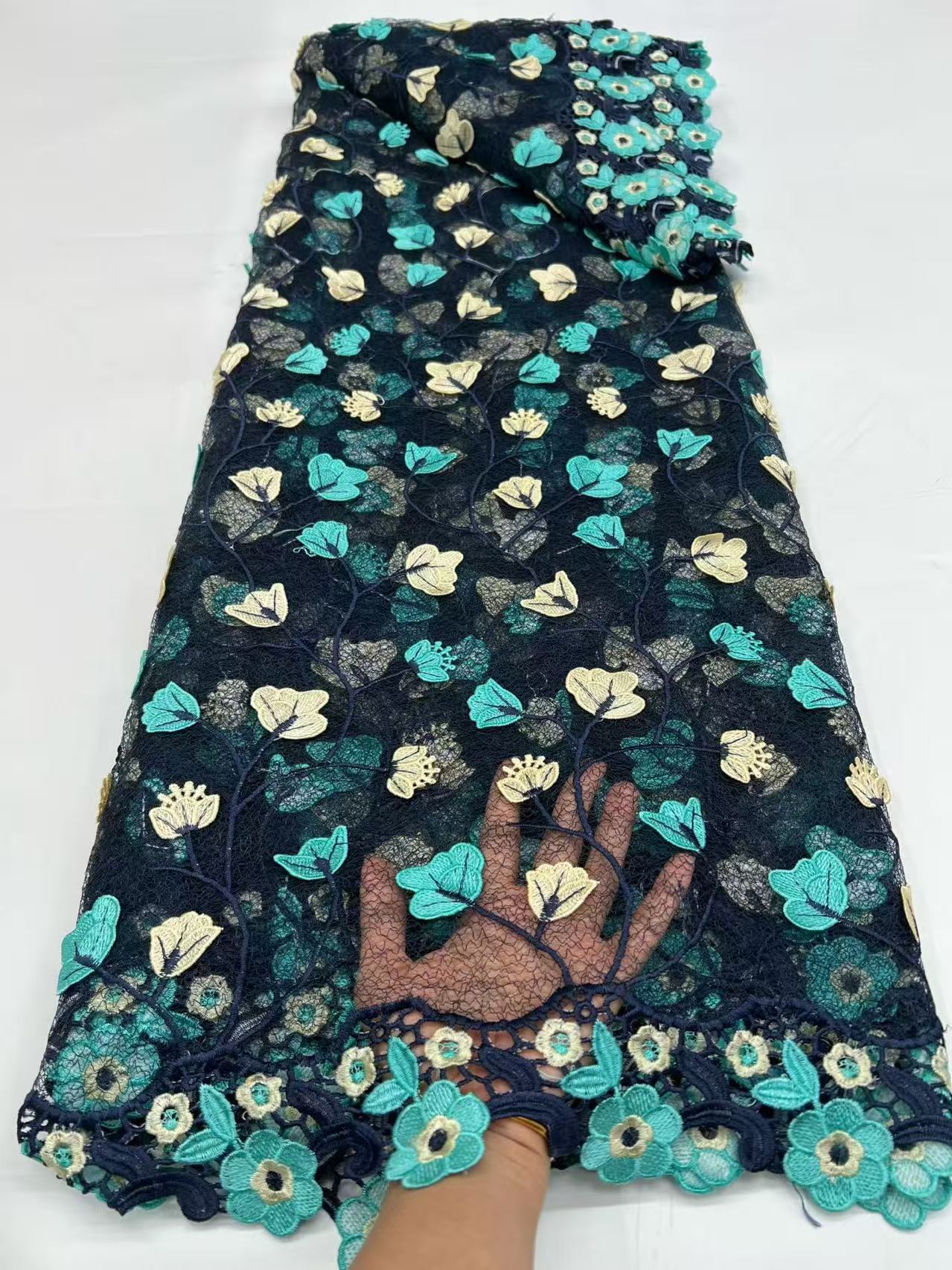 Green African Mesh Lace Fabric - Wedding Dress Supply incelemesi ve fiyatı