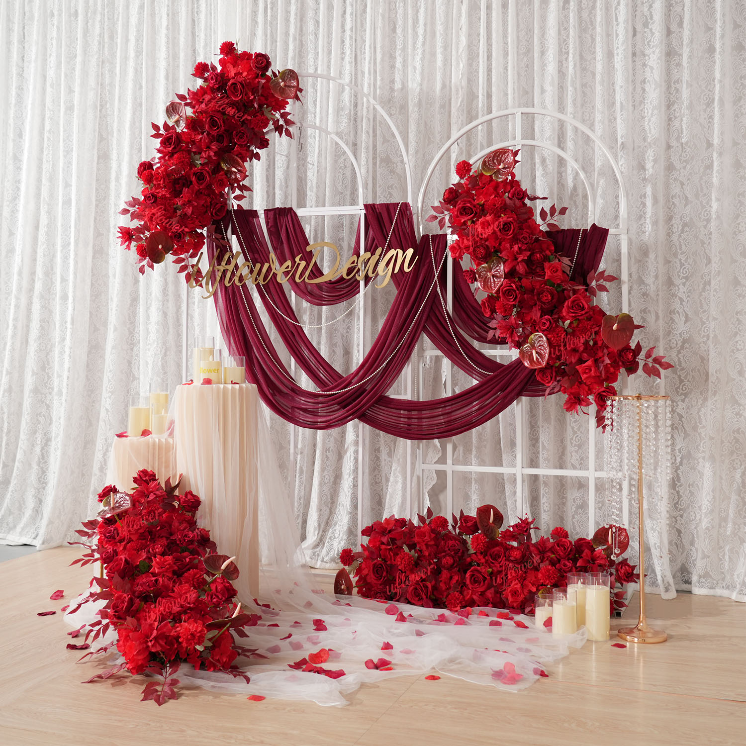 Uflower Red Flower Row Wedding - Wedding Arch Flower incelemesi ve fiyatı