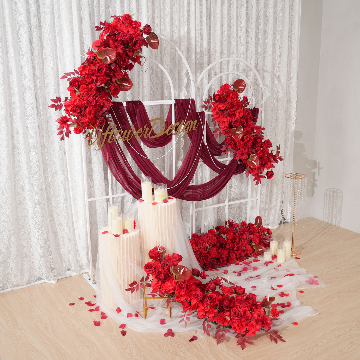 Uflower Red Flower Row Wedding - Wedding Arch Flower incelemesi ve fiyatı