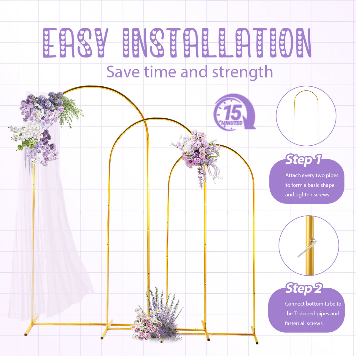 3Pack Golden Metal Arch Kits,  - Wedding Balloon Arch incelemesi ve fiyatı