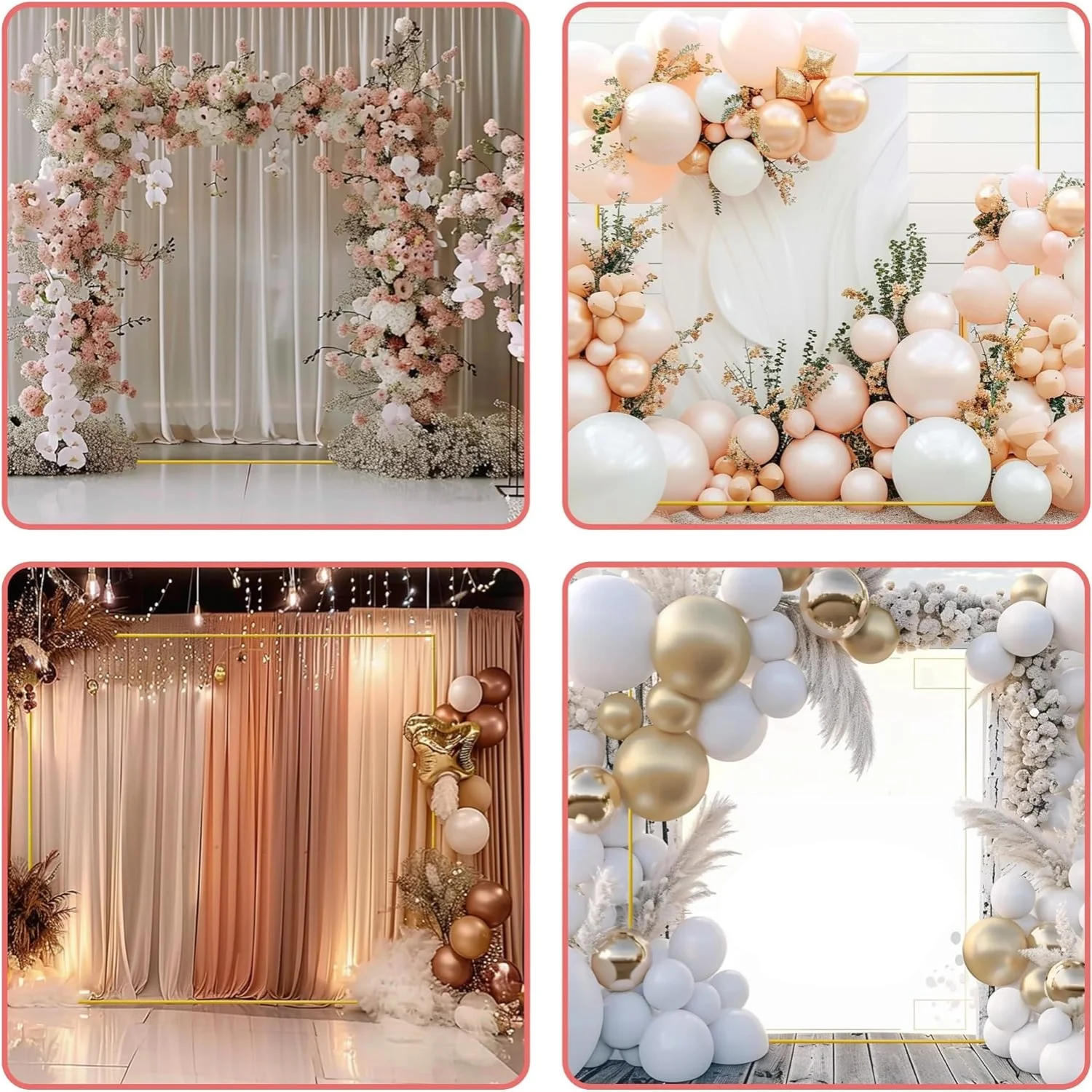 Gold Wedding Arches Square Bac - Wedding Balloon Arch incelemesi ve fiyatı